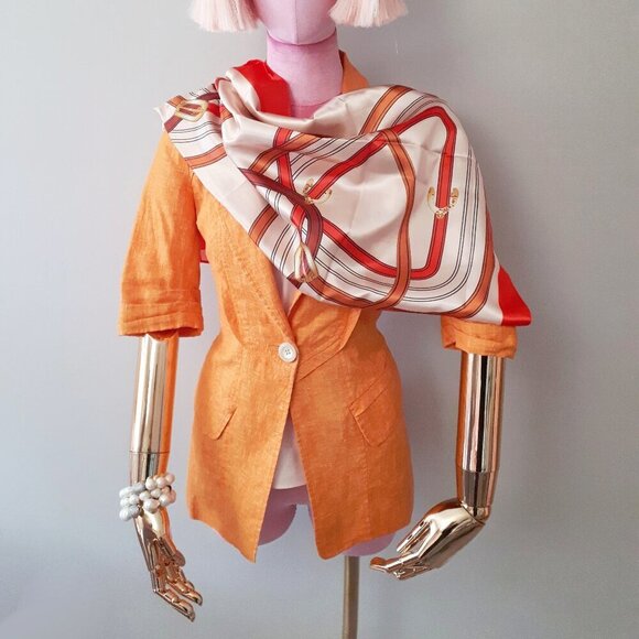 NWT Nanette Lepore orange linen blazer jacket with corset style detailing, 0 - Picture 2 of 8